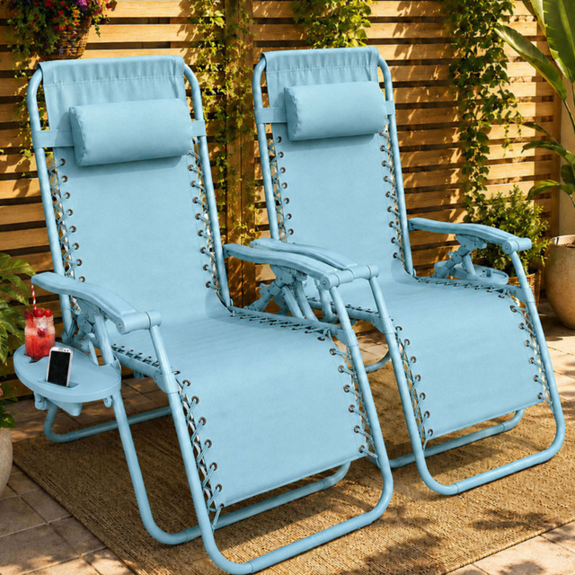 Neo Blue Zero Gravity Reclining Foldable Sun Lounger Set of 2