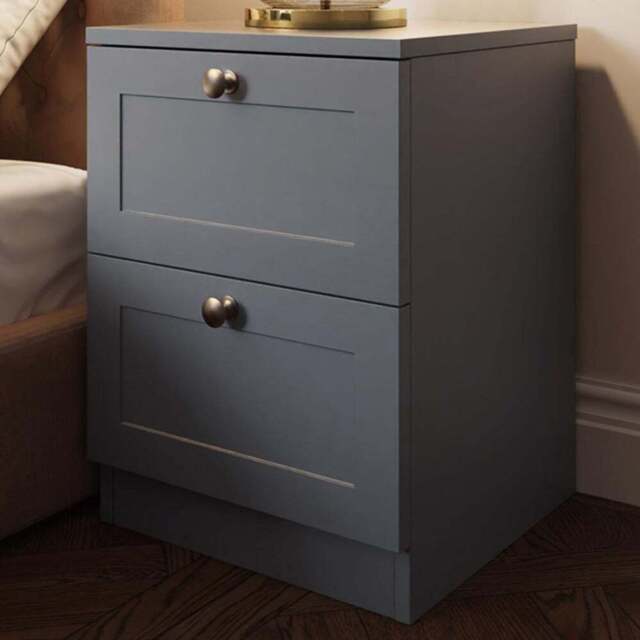FWStyle Artus Dark Grey 2 Drawer Panelled Bedside Table - image 1