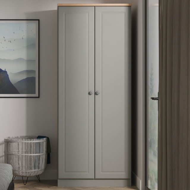 Crowndale Norfolk Dusk Grey and Bardolino Oak 2 Door Wardrobe Ready Assembled - image 1