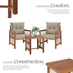tectake Elvissa 2 Seater Garden Furniture with Side Table - thumbnail 3