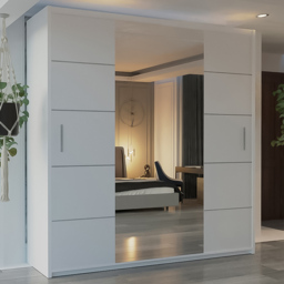 M N Furniture Osaka 2 Door White Mirrored Panel Sliding Wardrobe 150cm - thumbnail 1