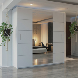 M N Furniture Osaka 2 Door White Mirrored Panel Sliding Wardrobe 150cm - thumbnail 4