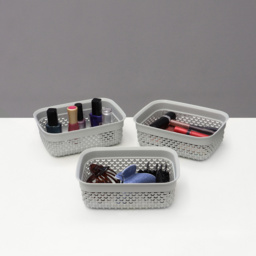 JVL Droplette 1.1L Ice Grey Storage Basket 3 Pack - thumbnail 2