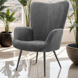 tectake Hygge Wide Cord Anthracite Ergonomic Backrest Armchair