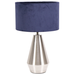 ValueLights Jax Navy Blue Velvet Shade Brushed Chrome Touch LED Table Lamp