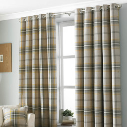Paoletti Aviemore Ochre Tartan Check Eyelet Curtain 117 x 137cm