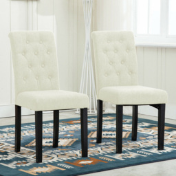 Cream Tufted Button Back Fabric Set of 2 Dining Chair