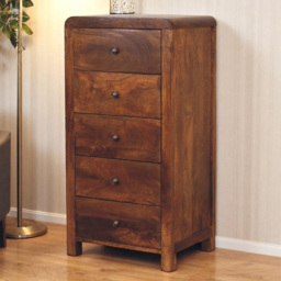 Artisan Furniture Aspen Chestnut 5 Drawer Mango Wood Tallboy Chest of Drawers - thumbnail 1