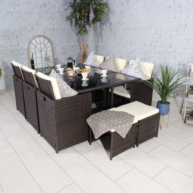 Royalcraft Cannes 10 Seater Cube Dining Set Brown - image 1