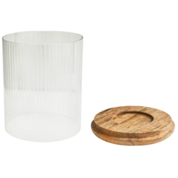 Ivyline Amelia Ribbed Glass Wooden Candle Holder - thumbnail 2