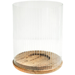 Ivyline Amelia Ribbed Glass Wooden Candle Holder