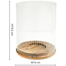 Ivyline Amelia Ribbed Glass Wooden Candle Holder - thumbnail 4