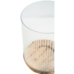 Ivyline Amelia Ribbed Glass Wooden Candle Holder - thumbnail 3