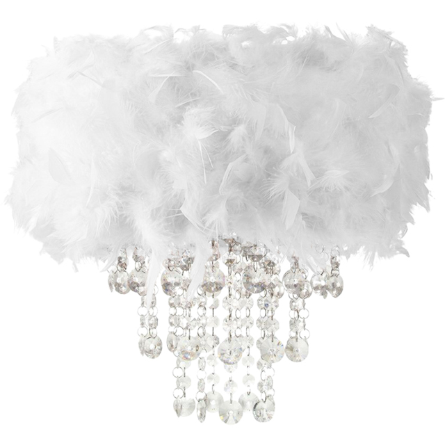 Happy Homewares White Feather Drum Ceiling Pendant Shade with Clear Acrylic Droplets - image 1