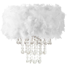 Happy Homewares White Feather Drum Ceiling Pendant Shade with Clear Acrylic Droplets