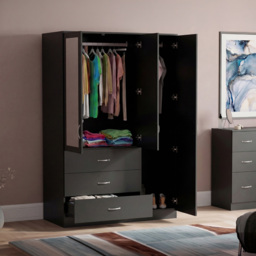 Vida Designs Riano Black 3 Door 3 Drawer Mirrored Wardrobe - thumbnail 4