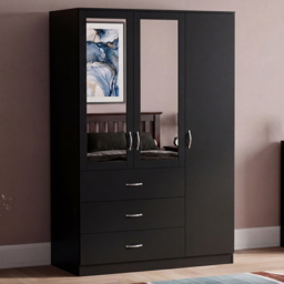 Vida Designs Riano Black 3 Door 3 Drawer Mirrored Wardrobe