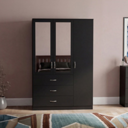 Vida Designs Riano Black 3 Door 3 Drawer Mirrored Wardrobe - thumbnail 3