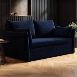 SOLACE+CO Skyler Navy 2 Seater Velvet Sofa Bed - thumbnail 1