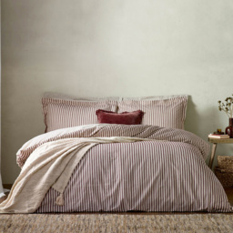 Yard Hebden Mélange Stripe Beetroot Double Cotton Duvet Set