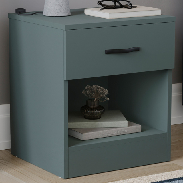 Vida Designs Riano Jasper Green Single Drawer Single Shelf Bedside Table - image 1