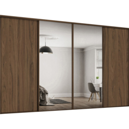 Spacepro Classic 4 Door Walnut Frame Sliding Wardrobe Kit with 2 Panel and 2 Mirror 2370mm - thumbnail 1
