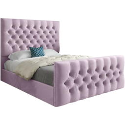 Novara Pink Small Single Velvet Upholstered Bed Frame with Pleated Chesterfield Headboard - thumbnail 2