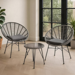 Home Republic Venice Grey 2 Seater Rattan Curved Garden Bistro Set with Cushion