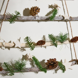 Dibor Winter Sparkle Christmas Tree Ladder Decoration with Wooden Star and Eucalyptus Leaves 88cm - thumbnail 3