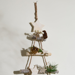 Dibor Winter Sparkle Christmas Tree Ladder Decoration with Wooden Star and Eucalyptus Leaves 88cm - thumbnail 4
