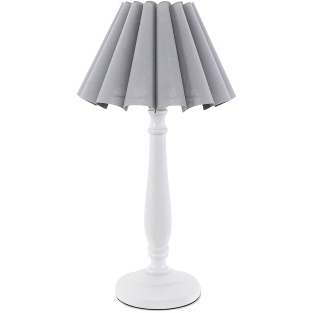 ValueLights Victoria Grey Scallop Shade White Wood Candlestick Stem LED Table Lamp - image 1