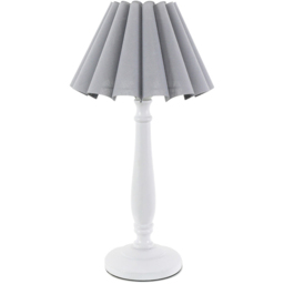 ValueLights Victoria Grey Scallop Shade White Wood Candlestick Stem LED Table Lamp