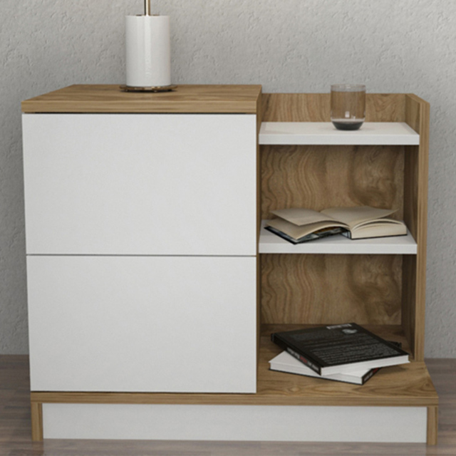 Decorotika Rena 2 Drawer 3 Shelf White and Oud Bedside Table - image 1