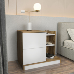 Decorotika Rena 2 Drawer 3 Shelf White and Oud Bedside Table - thumbnail 4