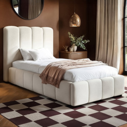 SOLACE+CO Emilie Cream Single Boucle Ribbed Ottoman Bed