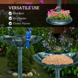 Outsunny Green Shell Basin Garden Bird Bath with 2 Decorative Birds - thumbnail 4