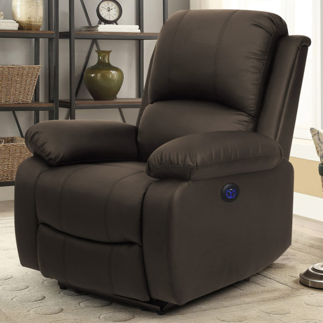 Comfy Living Brown PU Leather Electric Recliner Chair - image 1