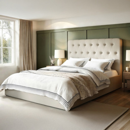 Flair Marley Beige Double Woven Fabric Button Headboard Ottoman Bed