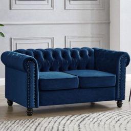 Home Detail Chesterfield 2 Seater Studded Blue Velvet Sofa