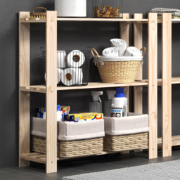 Leighton 3 Shelf Natural Wood Slatted Storage Unit