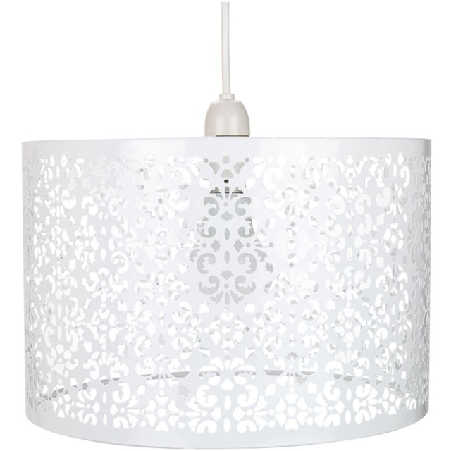 Happy Homewares Marrakech Designed White Metal Ceiling Pendant Shade with Floral Decoration - image 1
