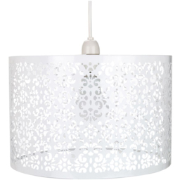 Happy Homewares Marrakech Designed White Metal Ceiling Pendant Shade with Floral Decoration