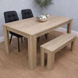Kosy Koala 4 Seater Velvet Dining Bench Set Oak Effect and Black