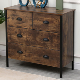 FurnitureHMD Industrial Style Natural 4 Drawer Wooden Chest of Drawer