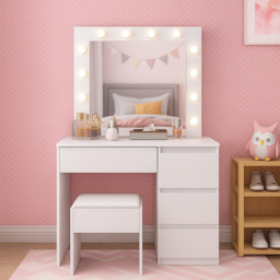Portland White 4 Drawer Dressing Table Set with LED - thumbnail 2