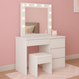 Portland White 4 Drawer Dressing Table Set with LED