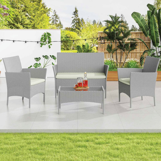 Rattrix Grey 4 Seater Rattan Garden Furniture Set with Cushion