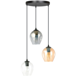 Emibig Istar Prem Transparent Graphite and Amber Shade Black 3 Light E27 LED Pendant Lamp