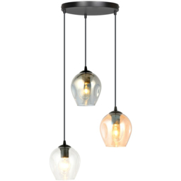 Emibig Istar Prem Transparent Graphite and Amber Shade Black 3 Light E27 LED Pendant Lamp - thumbnail 3