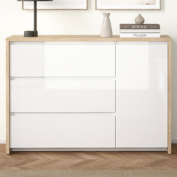 Furniture To Go Next Jackson Hickory and White High Gloss Single Door 3 Drawer Sideboard - thumbnail 1